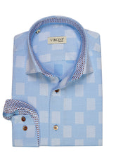 LIGHT BLUE SQUARES SHIRT CASUAL SHIRT On Sale 30% Off Vercini